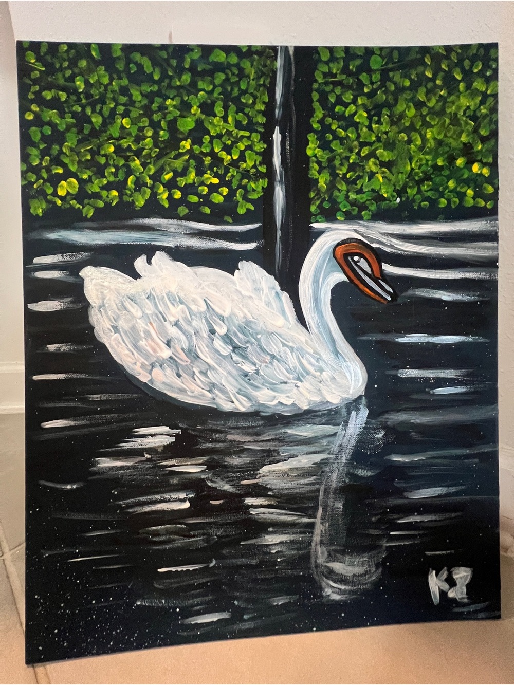 Original Hand-Painted White Swan Canvas Art
